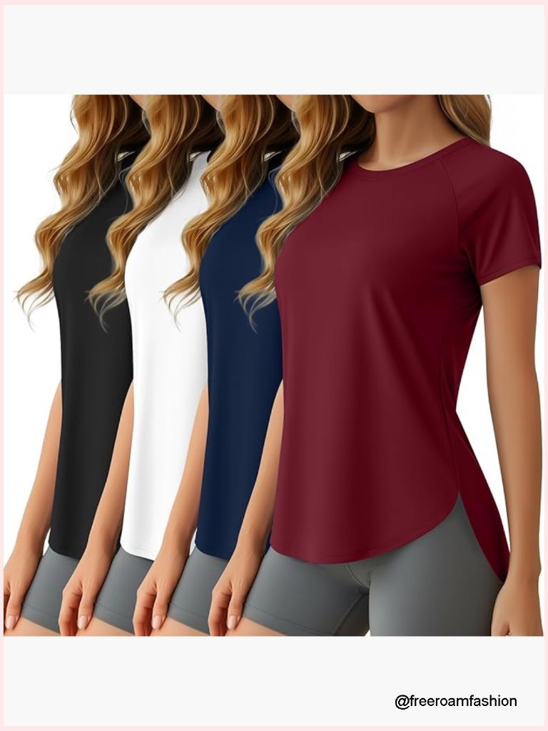 4 Pack Women's Short Sleeve Workout Tops Quick Dry Uv Protection Athletic Tees